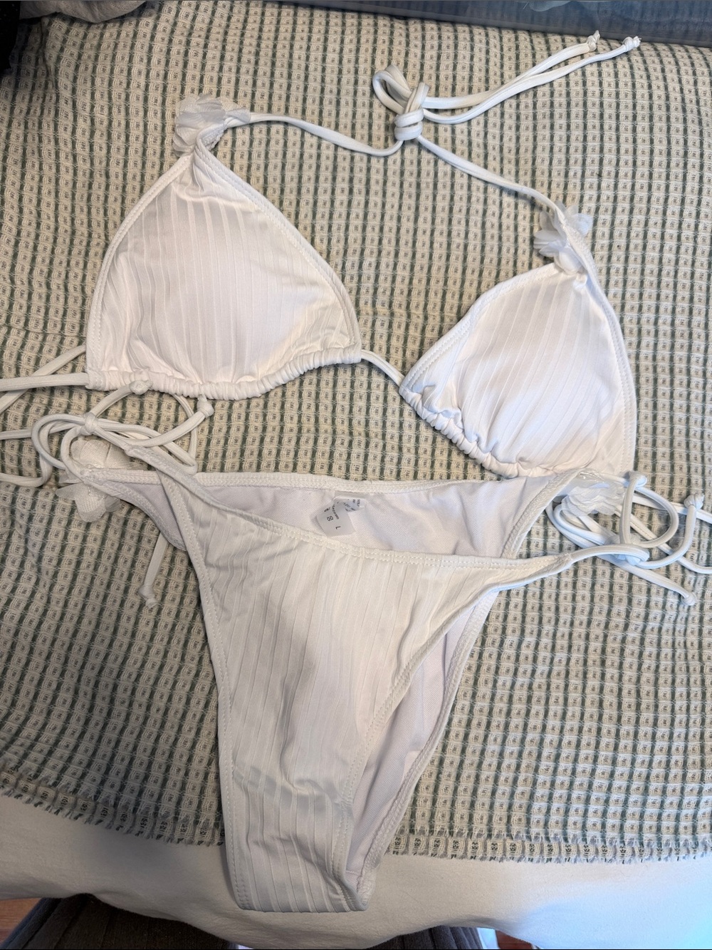 SHEIN White Ribbed Triangle String Bikini